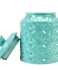 MyGift Vintage Turquoise Ceramic Kitchen Jar with Lid, Cookie Jar Storage Containers Airtight with Embossed Star and Bird Design 12 71tfBAJweVS