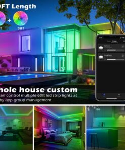 AILBTON Led Strip Lights,60ft Music Sync Color Changing, Built-in Mic,Bluetooth App Control LED Tape Lights with Remote,5050 RGB Rope Light Strips 60FT 19 71tfGMWM03L