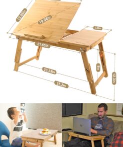 Laptop Desk Nnewvante Table Adjustable Bamboo Foldable Breakfast Serving Bed Tray w' Tilting Top Drawer 21.6" 39 71tfsuu7XbL
