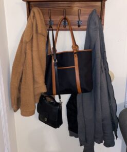 Rustic Wall Mounted Coat Rack Shelf - Brown Wooden Country Style 24" Entryway Shelf with 5 Rustic Hooks - Solid Pine Wood. Perfect touch for your Entryway, Mudroom, Kitchen, Bathroom and More (Brown) 1- Rustic Brown 35 71tiIt062L