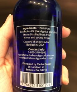 Radha Beauty Eucalyptus Essential Oil 4 oz - 100% Pure & Therapeutic Grade, Steam Distilled for Aromatherapy, Relaxation, Shower, Sauna, Bath, Steam Room and other DIY Projects. 4 Fl Oz (Pack of 1) 39 71tj3yuvG7L 1