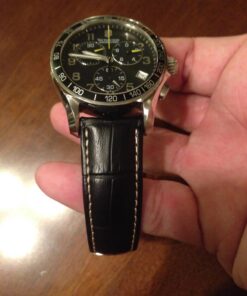 iStrap Leather Watch band -Alligator Grain Embossed Pattern Calfskin Replacement Strap-Stainless Steel Deployment Buckle with Push Buttons-Bracelet for Men Women-18mm 19mm 20mm 21mm 22mm 24mm Black/Tan Stitch-Silver 32 71tmFc5koEL