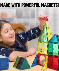 Shapemags Magnetic Tiles for Kids 100 Piece Set - Educational 3D Magnetic Building Blocks for Toddlers - Construction Magnet Toys Kit with Car Base and Stabilizer Plate 100pcs 20 71tmTX2DzyL
