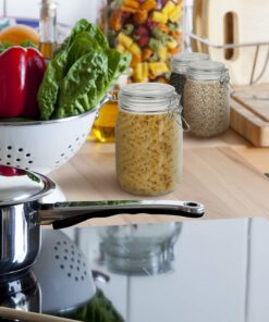 OAMCEG 4 Pack Wide Mouth Mason Jars - 34 OZ Airtight Glass Canning Jars with Leak Proof Rubber Gasket and Clip Top Lids, Perfect for Storing Coffee, Sugar, Flour or Sweets J-1L 28 71tmtX4jAuL