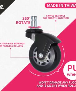 AXL 2.5 Inch Office Chair Caster Wheels Replacement, PU Style Caster, Desk Chair Floor Protector, No Noise, Heavy Duty Casters for Hardwood Floors (Set of 5) (Black Feet, Grey/Black) Black Feet 8 71tnIFKYj2L