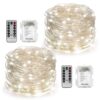 YIHONG 2 Set Christmas Fairy Lights Battery Operated,16ft 50LED, Remote Control Timer Twinkle String Lights 8 Modes Silver Wire Firefly Lights for Garden Party Indoor Decor-White 14 71tt52xcGwL