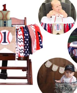 Baseball Banner for 1 St Birthday - First Birthday Decorations for Baseball Rag Tie Fabric Garland, Photo Booth Props Red White Blue, Birthday Souvenir and Gifts for Boy 24 71ttfQTiZ4L