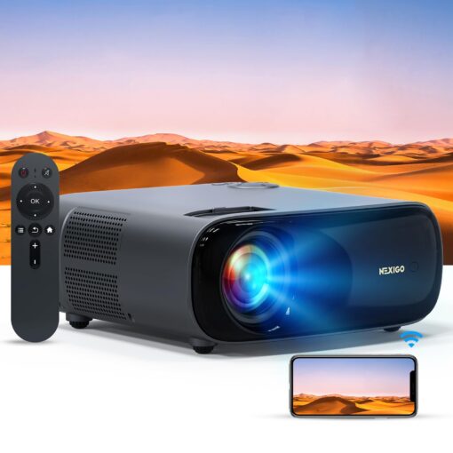 NexiGo PJ40 Projector with WiFi and Bluetooth, Native 1080P, 4K Supported, Projector for Outdoor Movies, 300 Inch, Zoomable, 20W Speakers, Home Theater, Compatible w/TV Stick, iOS, Android (Black) Regular OS