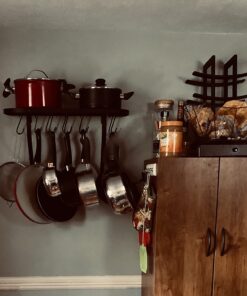 Vdomus Wall Mounted Pot and Pan Rack for Kitchen, Cookware Hanging rack with 10 Hooks Included, Hanging Pan Organizer, Black 24 x 10 Inches 34 71twEcDhczL