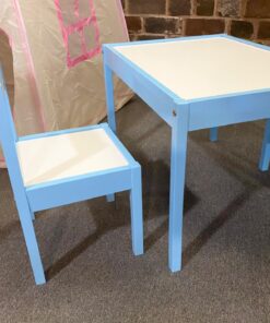 Amazon Basics 3-Piece Wood Kids Table and Chairs Set with Dry Erasable Table Top, Sky Blue, 64 x 49 x 45 cm 45 71tyJoALmUL