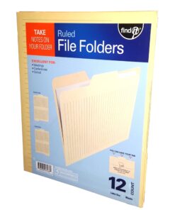 Find It File Folders - Pack of 12 Tabbed, Letter Size, Double-Sided, Ruled Filing Folders for Office, School, Note-Taking and Organization, Back to School Supplies for College Students - Manila Ruled File Folders 6 71u0V8ks6SL