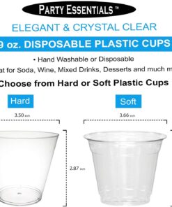Party Essentials 9 oz Disposable Party Cups, Old Fashioned Tumblers, Cocktail Wine Glasses for Home, Picnic, Wedding, Birthday, 100 Count (Pack of 1), Clear, Hard Plastic 100 Count (Pack of 1) 17 71u0ZhU3CBL