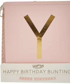Alternative view of Ginger Ray Pastel Perfection and Gold Foiled Happy Birthday Bunting Banner, Pink, Hanging Bunting Banner
