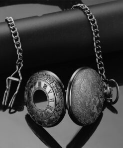 MJSCPHBJK Vintage Pocket Watch for Men Roman Numerals Scale Quartz Pocket Watches with Chain for Xmas Fathers Day Gift Black 18 71u2 fvHAL