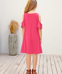 GRAPENT Girls Cold Shoulder Ruffled Short Sleeve Casual Loose Tunic Shirt Dress 8-9 Years Rose 8 71u2SXcgUdL