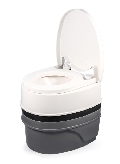 Camco Premium Portable Travel Toilet With Three Directional Flush and Swivel Dumping Elbow | Designed for Camping, RV, Boating And Other Recreational Activities - (5.3 gallon) (41545),White Standard Packaging