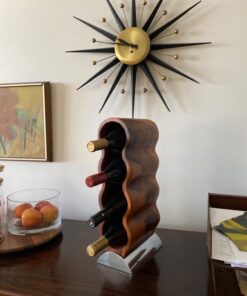 nambe Curvo Wine Rack | Wooden Wine Rack for Countertop | Wine Bottle Stand for Home Décor | Made of Acacia wood and Silver Alloy | Designed by Steve Cozzolino Brown/Silver 14 71u3zcLqwL
