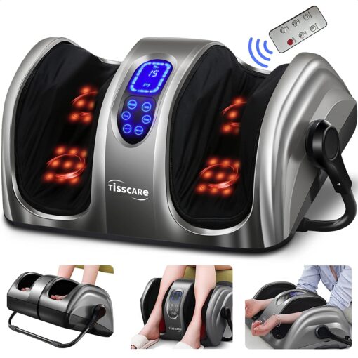 TISSCARE Shiatsu Foot Massager for Circulation and Pain Relief-Foot Massage Machine for Plantar Fasciitis Relief, Relaxation-Massage Foot, Leg, Calf, Ankle with Deep Kneading Heat Therapy Gray