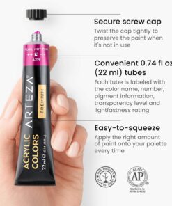 ARTEZA Metallic Acrylic Paint, Set of 36 Colors, 0.74 oz/22 ml Tubes with Storage Box, Rich Pigments, Non Fading, Non Toxic Paints for Artist & Hobby Painters, Art Supplies for Canvas Painting 36 x 22ml (0.74 fl oz) Metallic 23 71u6GWHNFML 1