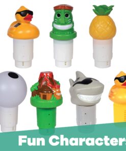 GAME 8002 Solar Light-Up Derby Pool 3”-Tablet Chlorine Dispenser LED Light Sensor Expandable Basket Adjustable Flow Rate Duck, Tiki, Globe, Pineapple, and Volcano, Older Version 29 71u8f14D0L