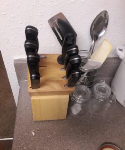 Amazon Basics 9-Piece Premium Kitchen High-Carbon Stainless-Steel Blades with Pine Wood Knife Block Set, Black Traditional Handle Design 25 71u9OXdQYVL