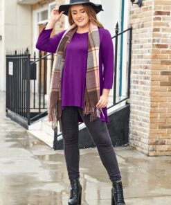 LARACE Womens Plus Size 3/4 Sleeve Loose Fit Flare Swing Tunic Tops Floral High Low Basic T Shirt Deep Purple 3X 7 71uAC3XdyFS