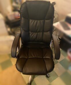 BestOffice Office Chair Cheap Desk Chair Ergonomic Computer Chair with Lumbar Support Arms Headrest PU Leather Modern Rolling Swivel Executive Chair for Back Pain Women Men Adults,Black Black 56 71uAq755exL