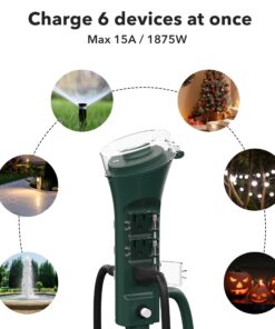 BN-LINK Outdoor Power Strip Yard Stake Timer, Photocell Dusk Till Dawn6 Grounded Outlets 6 ft Cord Weatherproof 1875W/15A ETL Listed 26 71uB4cOHbDL