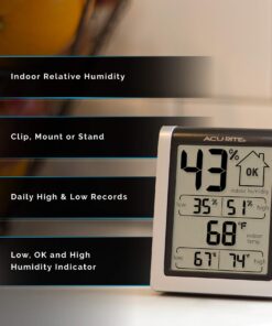 Alternative view of AcuRite 00613 Digital Hygrometer & Indoor Thermometer Pre-Calibrated Humidity Gauge, 3" H x 2.5" W x 1.3" D, Black