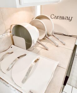 Caraway Nonstick Ceramic Cookware Set (12 Piece) Pots, Pans, 3 Lids and Kitchen Storage - Non Toxic, PTFE & PFOA Free - Oven Safe & Compatible with All Stovetops (Gas, Electric & Induction) - Cream 39 71uDIdtCJtL