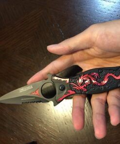 TAC Force TF-707 Series Assisted Opening Folding Knife, Black Half-Serrated Blade, Dragon Handle, 4-1/2-Inch Closed Red 23 71uDOreHT1L