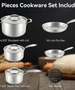 Duxtop Whole-Clad Tri-Ply Stainless Steel Induction Cookware Set, 9PC Kitchen Pots and Pans Set 28 71uDfyYakYL