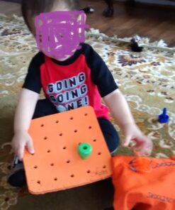 Skoolzy Montessori Sensory Pegboard 33 Piece Set - Develop Sensory Play Occupational Therapy STEM Learning Educational Toys for Kids 2+ - Includes Foam Board, Lacing String, Dice, Storage Bag, eBook Peg Set with Foam Board 43 71uEmMOH93L