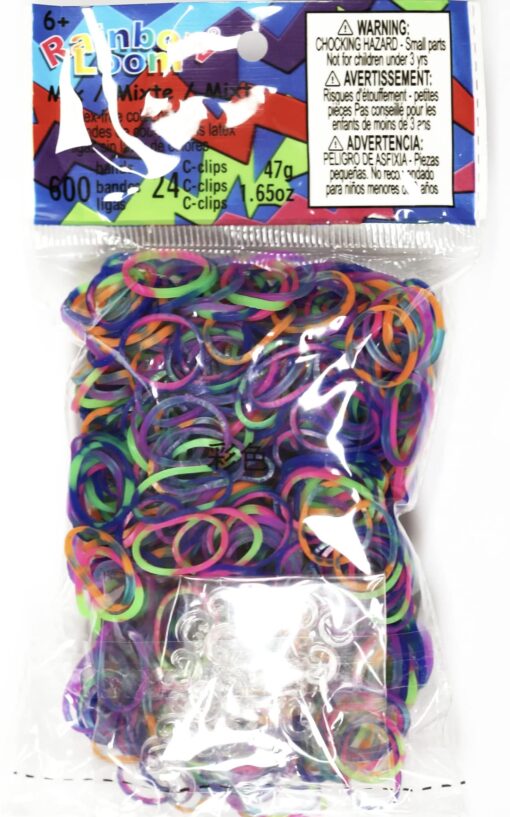 Official Rainbow Loom 600 Ct. Rubber Band Refill Pack *Jelly* ASSORTED TIE DYE [Includes 24 C-Clips!]