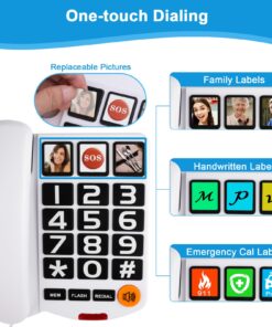 Large Button Phones for Seniors Sangyn Corded Landline Telephone with Volume Control Big Button and One-Touch Dialing for Visually Impaired Amplified Ringer for Hearing Impaired White 10 71uEpX0puLL