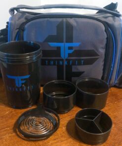 ThinkFit Insulated Meal Prep Lunch Box with 6 Food Portion Control Containers - BPA-Free, Reusable, Microwavable, Freezer Safe - With Shaker Cup, Pill Organizer, Shoulder Strap & Storage Pocket (Blue) Blue 67 71uFtiEAGbL