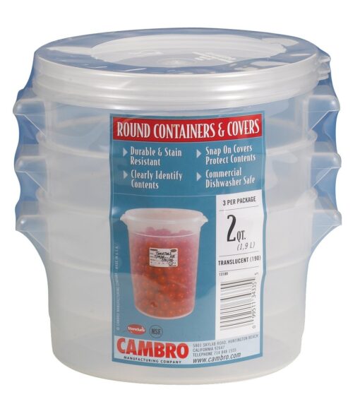 Cambro 2-Quart Round Food-Storage Container with Lid, Set of 3 2 Quart