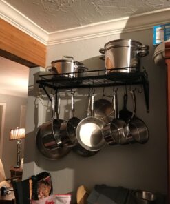 30" Wall mounted pots and pans rack. Pot holders wall shelves with 12 hooks. Kitchen shelves wall mounted with wall hooks. Kitchen storage pot holder pot rack. Pot pan organizer. Pot Pan rack. 29 71uJsxHTQDL