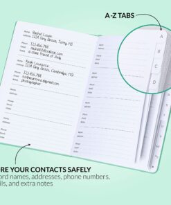 GoGirl Address Book – Telephone and Address Book with Alphabetic Tabs for Safely Storing Contacts, Medium-Sized (5.0″ x 7.5″) PU Leather Hardcover – Emerald 5.0 x 7.5 Inch 9 71uLmj915CL
