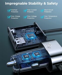 5-in-1 Multi Port USB C Car Charger, 78W iPhone Car Charger Fast Charging for Multiple Devices, Car Cigarette Lighter USB Charger with Fast 5FT Cable for iPhone15/Samsung/iPad Pro/MacBook Air/Pro 24 71uM2pO9zGL