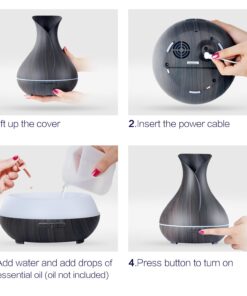 OliveTech Aroma Essential Oil Diffuser, 400ml Ultrasonic Cool Mist Humidifier with Waterless Auto Shut-Off and Cleaning Kit for Home, Yoga, Office, Spa, Bedroom, Baby Room - Wood Grain A-dark Wood 44 71uOy73XjjL