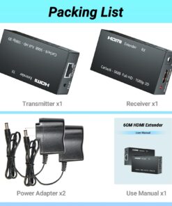 HDMI Extender, 1080P HDMI Transmitter and Receiver Up to 60 Meters(196ft), HDMI Ethernet Sender Repeater Over Singal RJ45 Cat5e/Cat6/Cat7 Ethernet LAN Cable, HDMI to RJ45 and RJ45 to HDMI Transmitter 38 71uPYIP2mzL