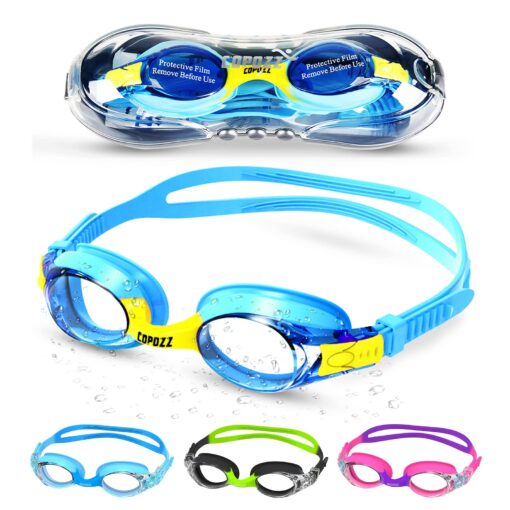 COPOZZ Kids Swimming Goggles, Toddler Swim Goggles No Leaking Anti Fog for Boys Girls(Age 3-12) A-k1 Blue