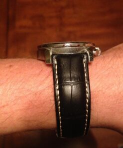 iStrap Leather Watch band -Alligator Grain Embossed Pattern Calfskin Replacement Strap-Stainless Steel Deployment Buckle with Push Buttons-Bracelet for Men Women-18mm 19mm 20mm 21mm 22mm 24mm Black/Tan Stitch-Silver 33 71uS2egIG3L