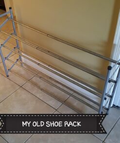 SONGMICS 3-Tier Shoe Rack Storage, Adjustable Metal Mesh Shoe Organizer Stand, Flat/Angled Stackable Shoe Rack Shelf for 9-12 Pairs, Shoe Tower for High Heels, Sneakers, Bronze, 12.1" x 29.1" x 24.7" 41 71uSZUzYbfL