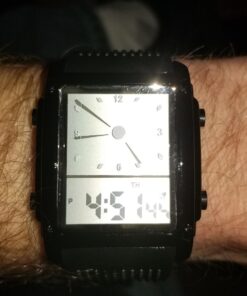 FANMIS Men's Rectangle Dial Sports Wrist Watches with 7 Colors Optional LED Backlight Multifunctional Alarm Stopwatch 12/24H Rubber Strap Watch Black 30 71uTt08QtiL