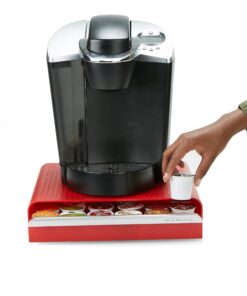 Mind Reader Single Serve Coffee Drawer, 36 Pod Capacity Countertop Organizer, 13.25" L x 12.75" W x 2.75" H, Red Coffee Pod Holder 28 71uUJOplrhL