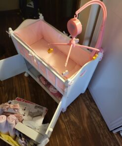 Badger Basket Toy Doll Bed with Storage Cabinet, Gingham Bedding, and Personalization Kit for 22 inch Dolls - White/Pink 42 71uVKuYX9UL