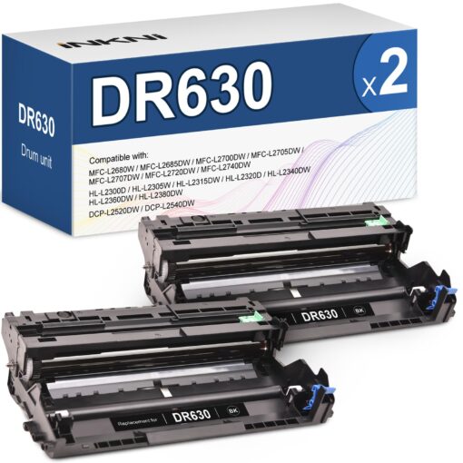 InkNI DR630 DR-630 Drum Unit Compatible Replacement for Brother DR 630 Drum TN660 TN630 for HL-L2320D MFC-L2700DW MFC-L2740DW DCP-L2540DW MFC-L2720DW Printer Black,2-Pack