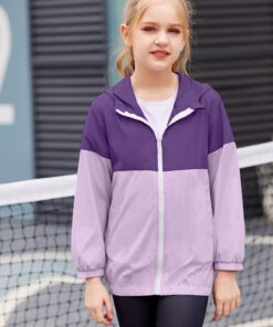 Arshiner Boys Girls Hooded Rain Jackets Waterproof Rain coats Packable Windbreaker for Kids Lightweight Jackets 5-6 Years Purple/Lilac 17 71uW6mh33IL